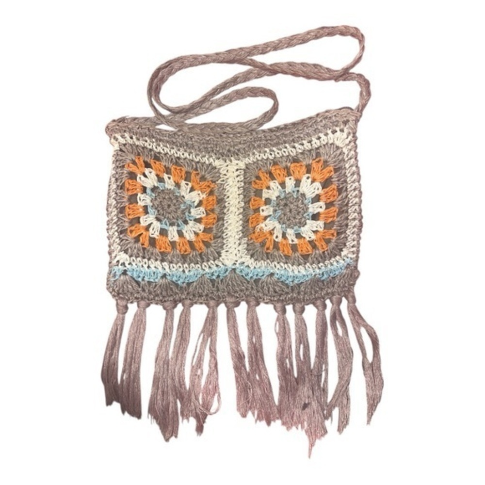 Sun and Sand Orange and Cream Crossbody Bag with Fringe